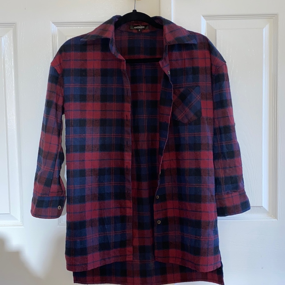 NWOT UO Oversized Blue and Red Plaid Thick Flannel
